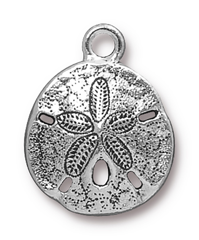 TierraCast : Charm - 21 x 17mm, 2mm Loop, Sand Dollar, Antique Silver