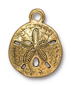 TierraCast : Charm - 21 x 17mm, 2mm Loop, Sand Dollar, Antique Gold