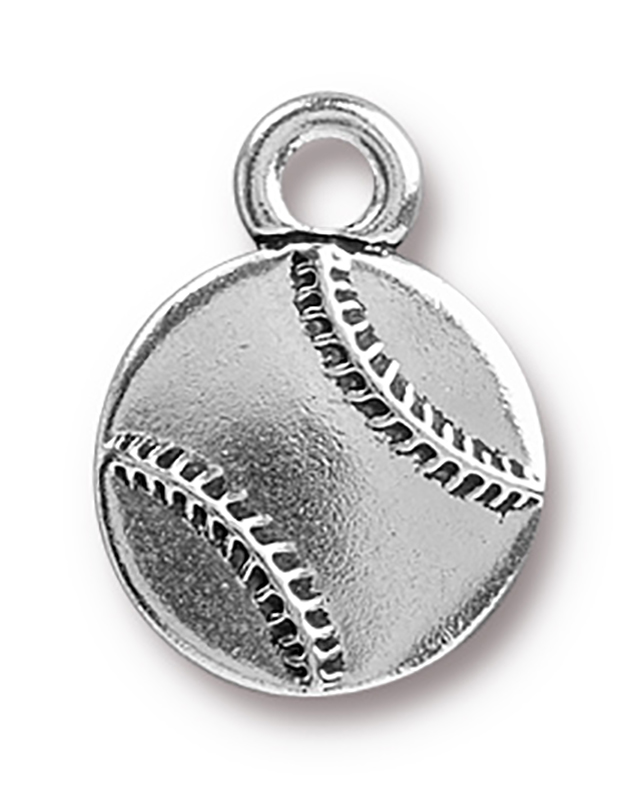 TierraCast : Charm - 17 x 13mm, 2.5mm Loop, Baseball, Antique Silver