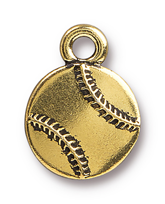 TierraCast : Charm - 17 x 13mm, 2.5mm Loop, Baseball, Antique Gold