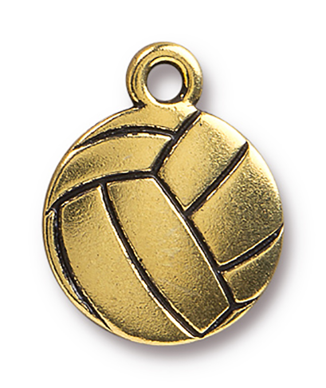 TierraCast : Charm - 19 x 15.5mm, 2.3mm Loop, Volleyball, Antique Gold