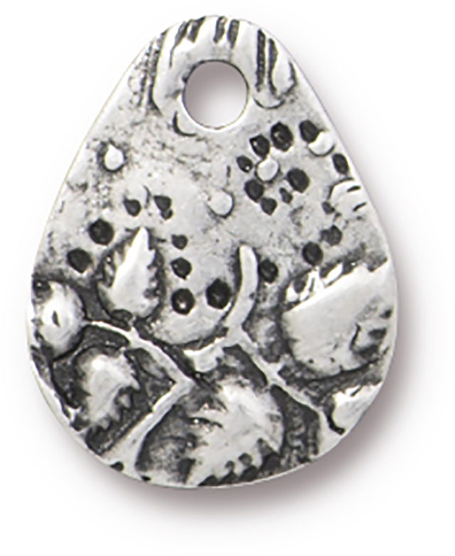 TierraCast : Charm - 15.5 x 12mm, 1.8mm Loop, Flora Small Teardrop - Antique Pewter