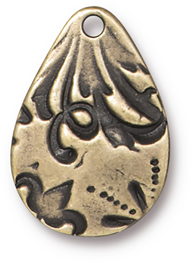 TierraCast : Charm - 20 x 14mm, 1.6mm Loop, Flora Large Teardrop - Brass Oxide