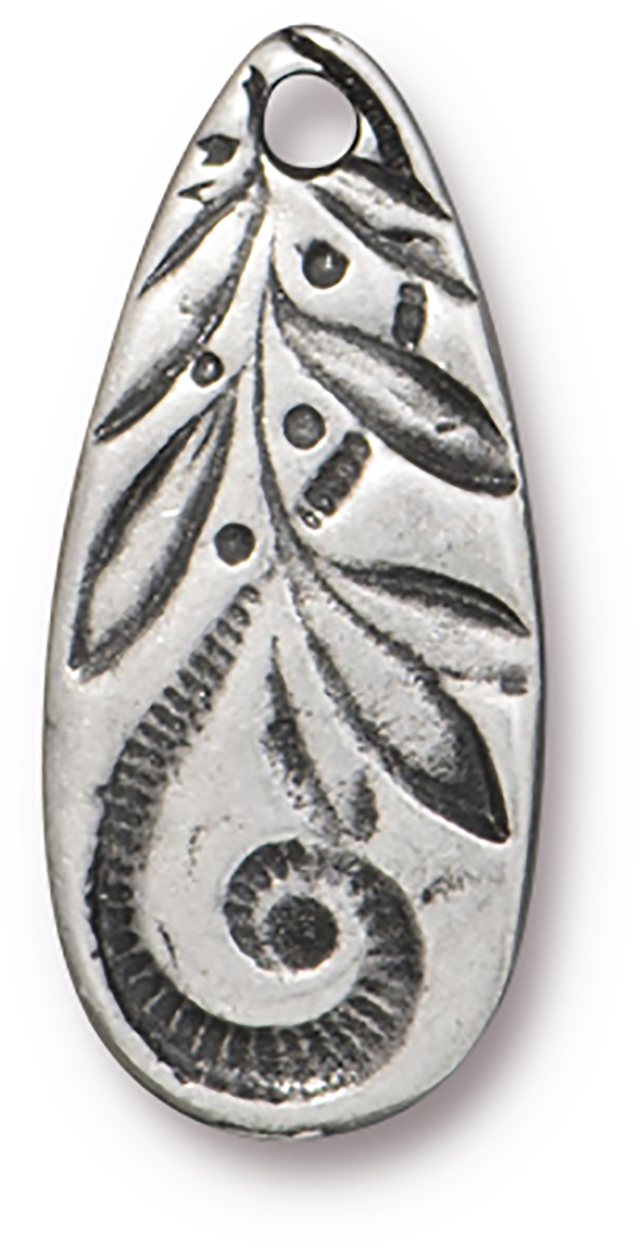 TierraCast : Charm - 22.5 x 10mm, 1.6mm Loop, Jardin Teardrop - Antique Pewter