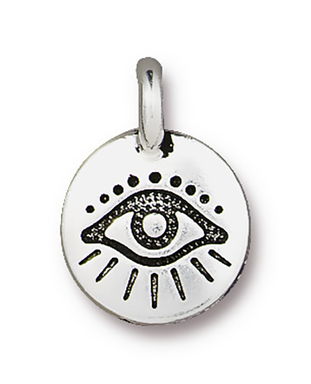 TierraCast : Charm - 17 x 12mm, 2.6mm Loop, Evil Eye, Antique Silver