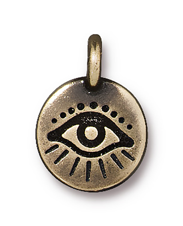 TierraCast : Charm - 17 x 12mm, 2.6mm Loop, Evil Eye, Brass Oxide