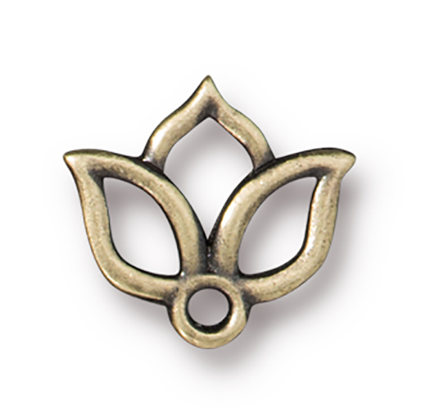 TierraCast : Charm - 15 x 13mm, 1.6mm Loop, Open Lotus, Brass Oxide