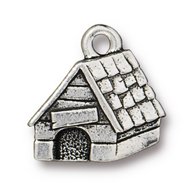TierraCast : Charm - 15 x 15mm, 2.2mm Loop, Dog House, Antique Silver