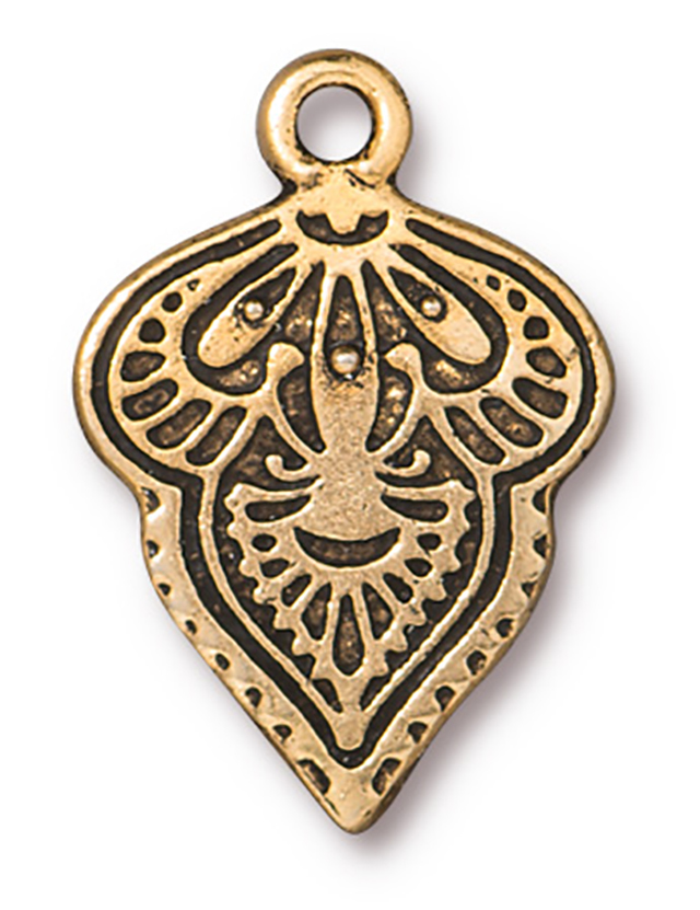 TierraCast : Charm - 23 x 15mm, 2.2mm Loop, Mehndi, Antique Gold