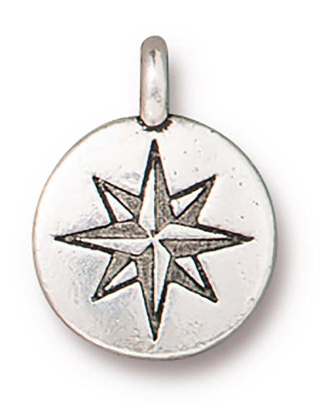 TierraCast : Charm - 14.5 x 11mm, 1.7mm Loop, Mini North Star, Antique Silver