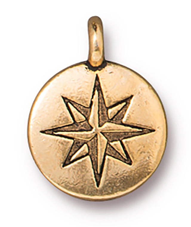 TierraCast : Charm - 14.5 x 11mm, 1.7mm Loop, Mini North Star, Antique Gold