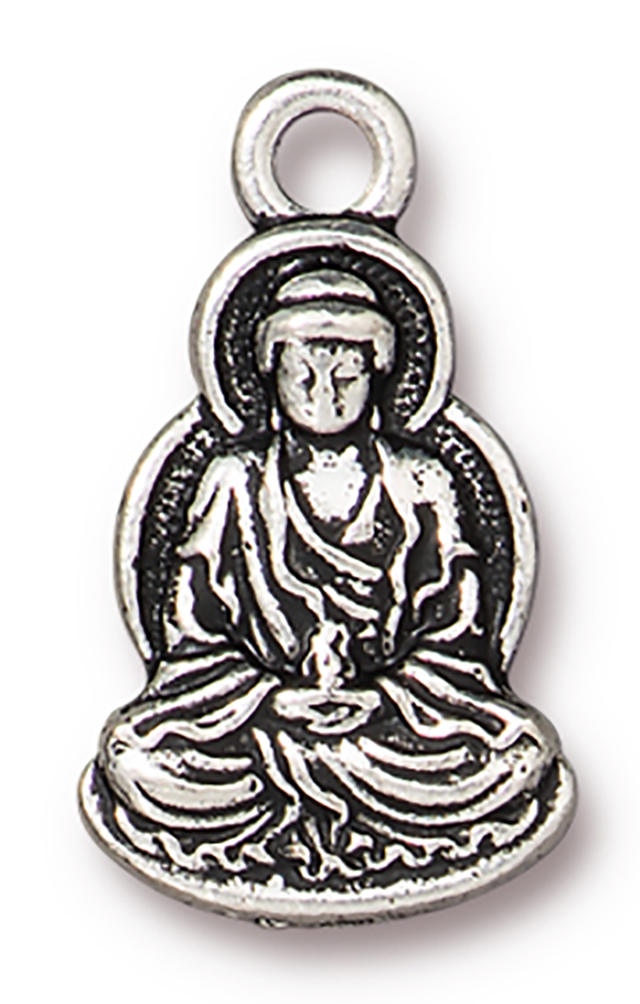 TierraCast : Charm - 21 x 12mm, 2mm Loop, Buddha, Antique Silver