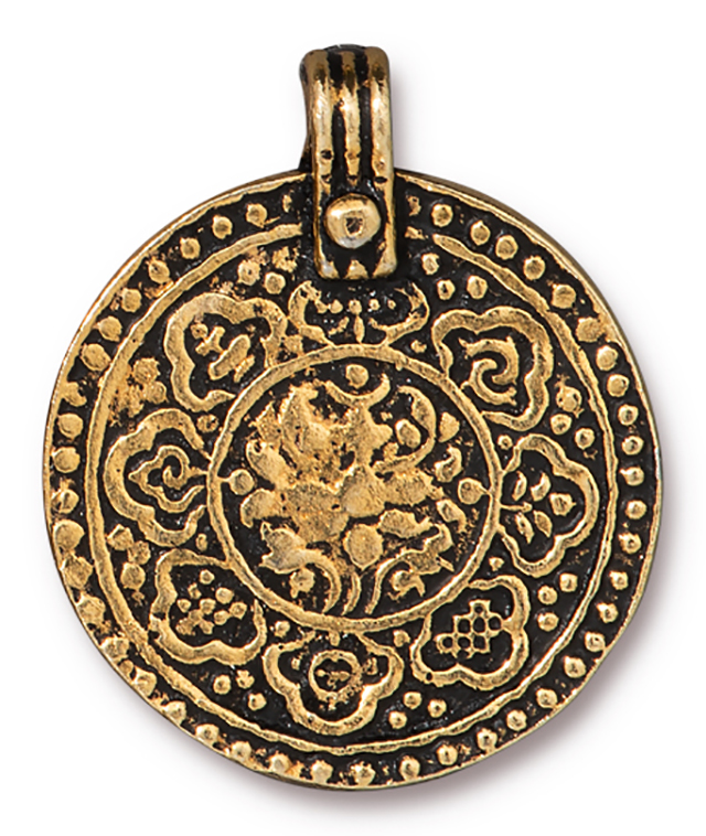 TierraCast : Pendant - 31.5 x 26mm, 2.7mm Loop, 8 Fold Path, Antique Gold