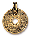 TierraCast : Pendant - 25 x 21mm, 2.7mm Loop, Asian Coin, Antique Gold