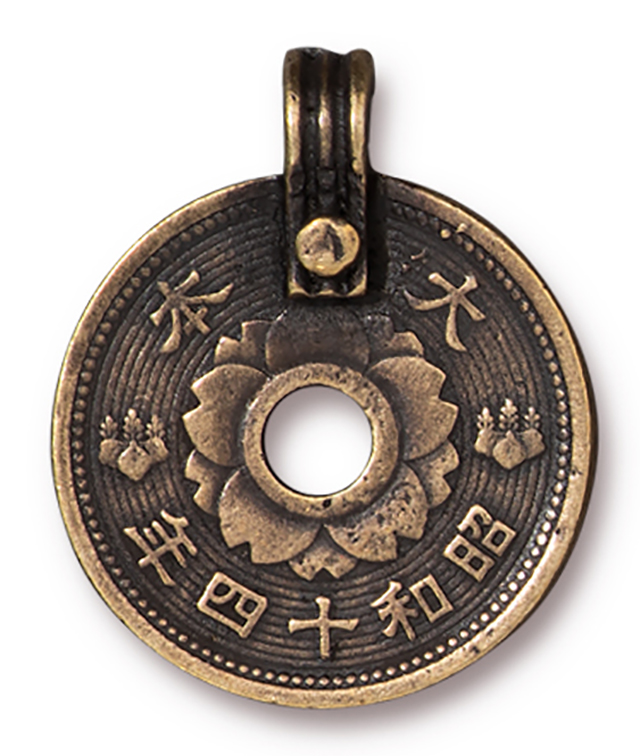 TierraCast : Pendant - 25 x 21mm, 2.7mm Loop, Asian Coin, Brass Oxide