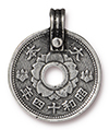 TierraCast : Pendant - 25 x 21mm, 2.7mm Loop, Asian Coin, Antique Pewter