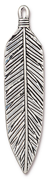 TierraCast : Pendant - 3", 2mm Loop, Feather, Antique Silver