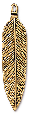 TierraCast : Pendant - 3", 2mm Loop, Feather, Antique Gold