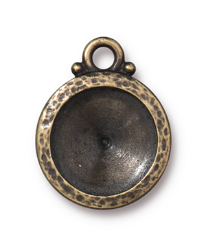 TierraCast : Drop Charm - Hammered 12mm, 2.4mm Loop, Rivoli Bezel, Brass Oxide