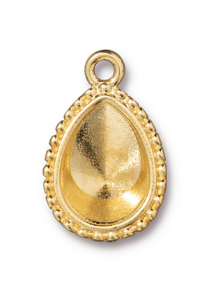 TierraCast : Drop Charm - Beaded 14 x 10mm Pear Bezel, Gold