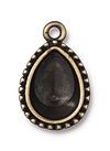 TierraCast : Drop Charm - Beaded 14 x 10mm Pear Bezel, Brass Oxide