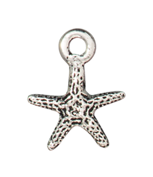 TierraCast : Charm - 13 x 10mm, 1.6mm Loop, Tiny Seastar, Antique Silver