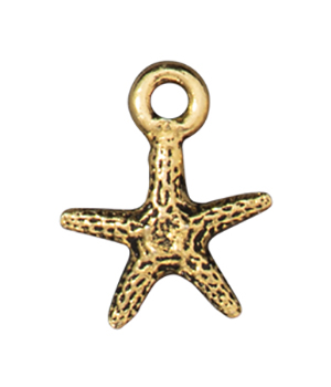 TierraCast : Charm - 13 x 10mm, 1.6mm Loop, Tiny Seastar, Antique Gold