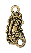 TierraCast : Charm - 23 x 8mm, 2.4mm Loop, Mermaid, Antique Gold