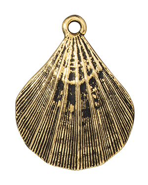 TierraCast : Pendant - 31 x 24mm, 2.2mm Loop, Scalloped Shell, Antique Gold