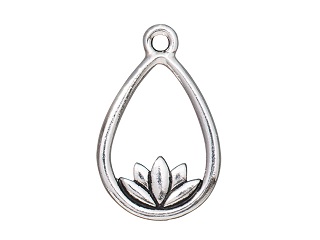 TierraCast : Drop Charm - Lotus Teardrop, Antique Silver