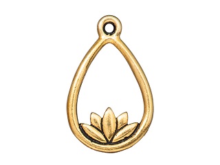 TierraCast : Drop Charm - Lotus Teardrop, Antique Gold