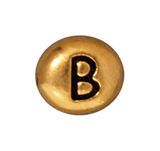 TierraCast : Bead - 7 x 6mm, 1mm Hole, Letter B, Antique Gold