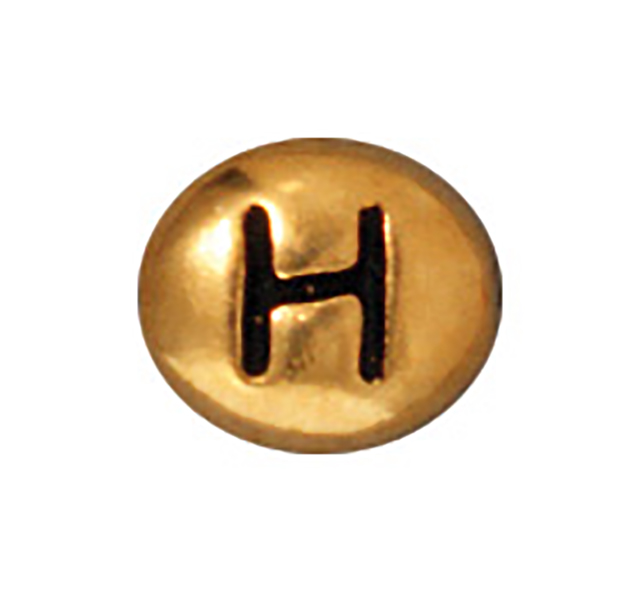 TierraCast : Bead - 7 x 6mm, 1mm Hole, Letter H, Antique Gold