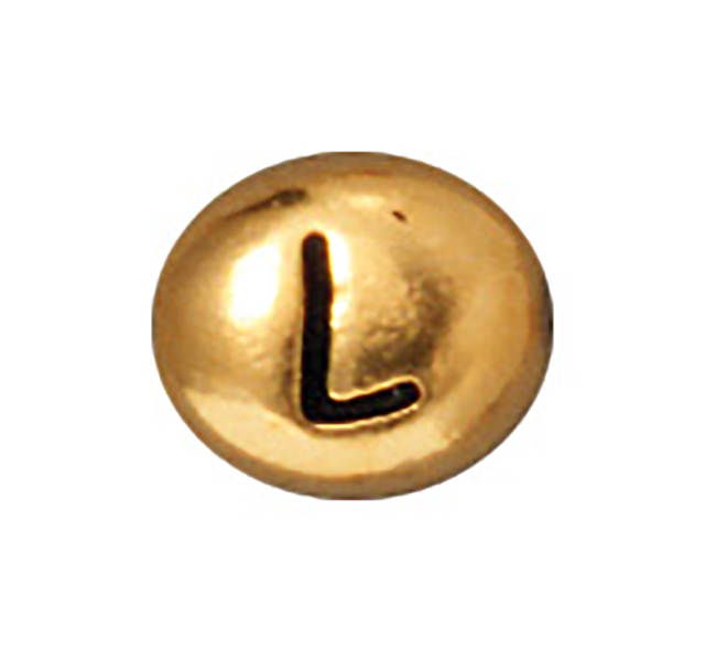 TierraCast : Bead - 7 x 6mm, 1mm Hole, Letter L, Antique Gold