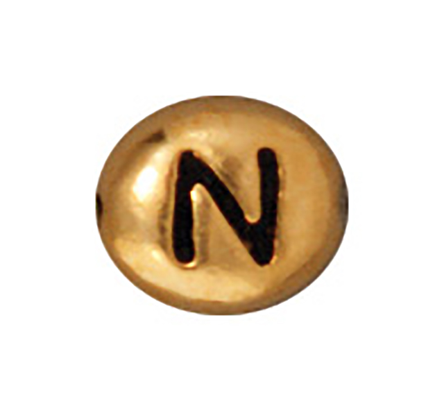 TierraCast : Bead - 7 x 6mm, 1mm Hole, Letter N, Antique Gold