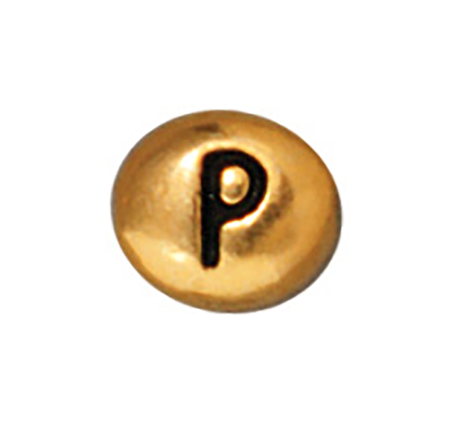 TierraCast : Bead - 7 x 6mm, 1mm Hole, Letter P, Antique Gold