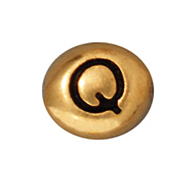 TierraCast : Bead - 7 x 6mm, 1mm Hole, Letter Q, Antique Gold