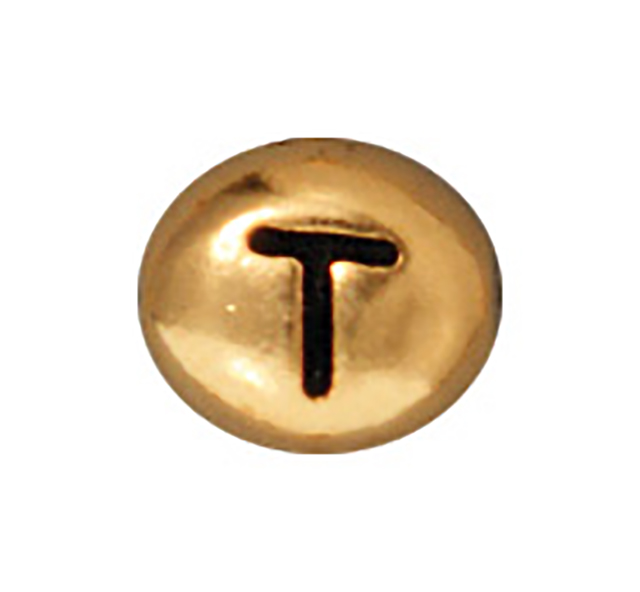 TierraCast : Bead - 7 x 6mm, 1mm Hole, Letter T, Antique Gold