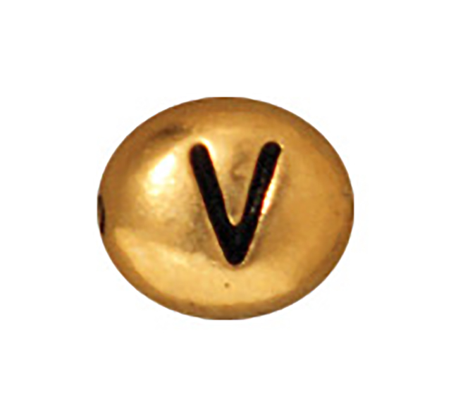 TierraCast : Bead - 7 x 6mm, 1mm Hole, Letter V, Antique Gold