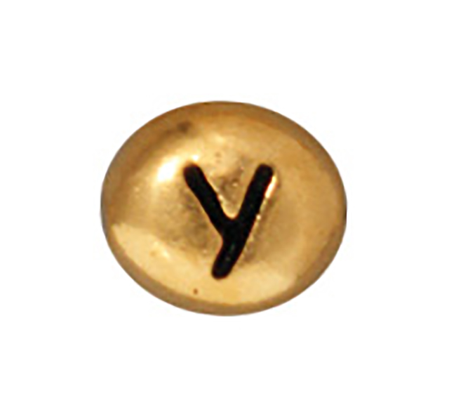 TierraCast : Bead - 7 x 6mm, 1mm Hole, Letter Y, Antique Gold