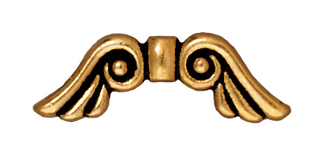 TierraCast : Bead - 21 x 7mm, 1mm Hole, Angel Wings, Antique Gold