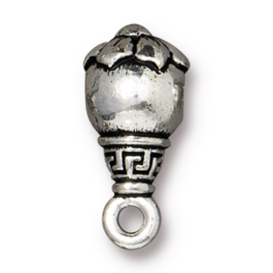 TierraCast : Bead - 16 x 7.5mm, 1.8mm Loop,  2.7mm Hole, Blossom Guru, Antique Silver