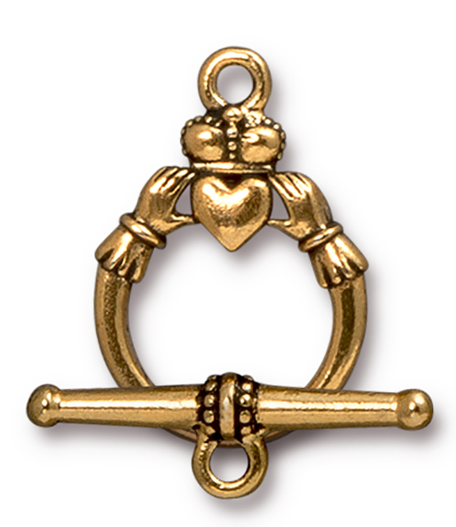 TierraCast : Clasp Set - Bar 22mm, Ring 15.5mm, 1.8mm Loop, Claddagh, Antique Gold