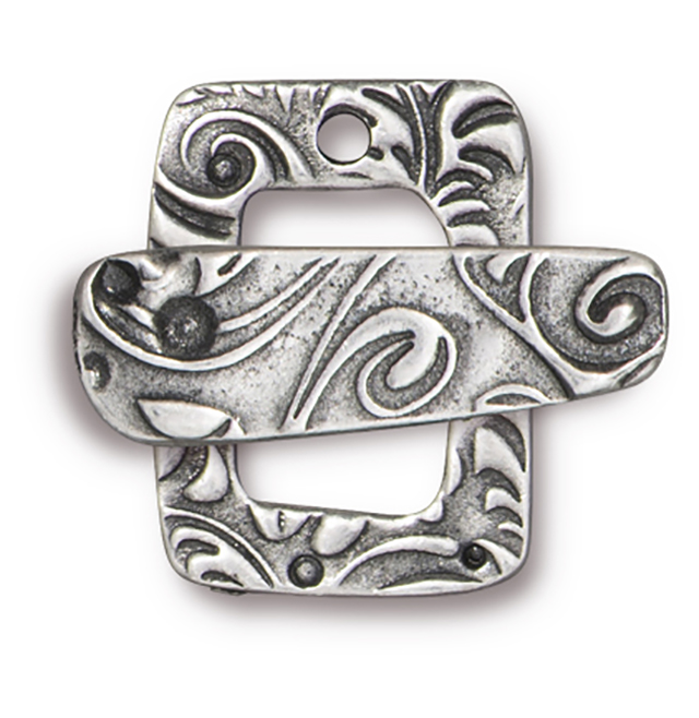 TierraCast : Clasp Set - Bar 22.5mm, Ring 15mm, 1.3mm Loop,Jardin, Antique Pewter