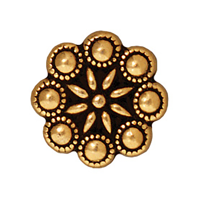 TierraCast : Button - 12 x 12mm, 2.2mm Loop, Czech Rosette, Antique Gold
