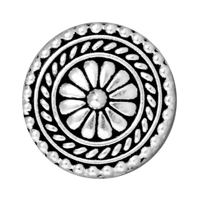 TierraCast : Button - 17.5 x 6.5mm, 2.2mm Loop, Large Bali, Antique Silver