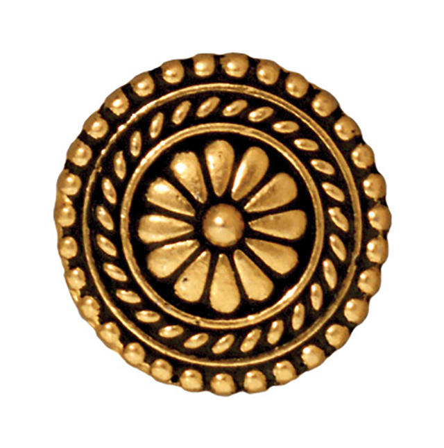 TierraCast : Button - 17.5 x 6.5mm, 2.2mm Loop, Large Bali, Antique Gold