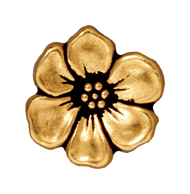 TierraCast : Button - 15.5 x 5mm, 2.2mm Loop, Apple Blossom, Antique Gold