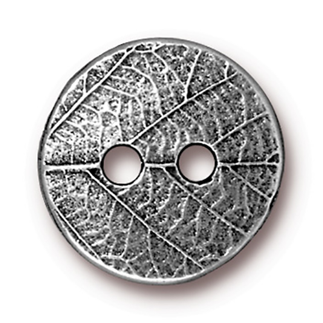 TierraCast : Button - 17mm, 2mm Hole, Round Leaf, Antique Pewter