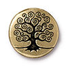 TierraCast : Button - 15.5mm, 2mm Loop, Tree Of Life, Antique Gold